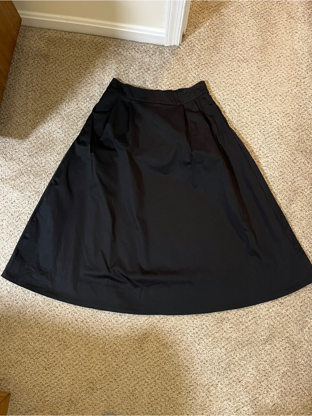 Quince Organic Cotton Sateen A-Line Midi Skirt with Pockets